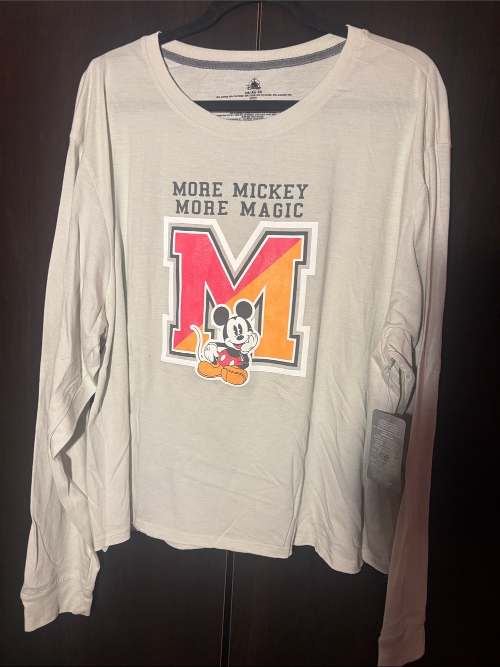 Disney Light Gray Long Sleeve Tee with Mickey 'M' Graphic